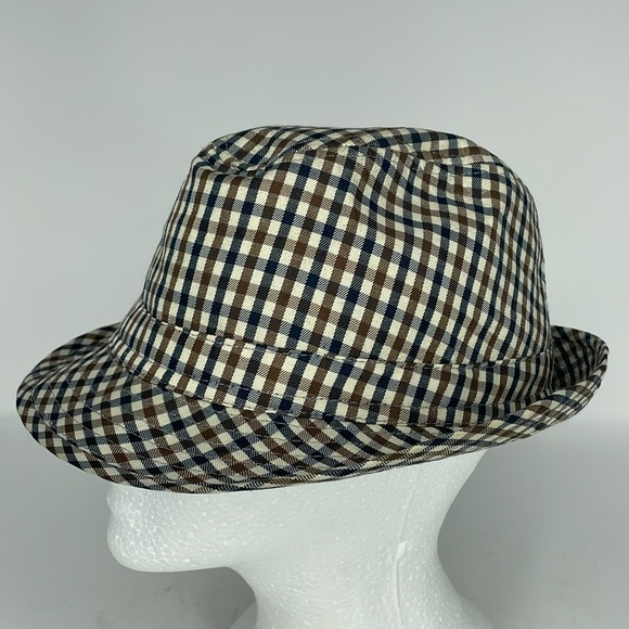 Men’s Pendleton Navy Blue, Brown and Creamy White Houndstooth Fedora Hat - Picture 6 of 11